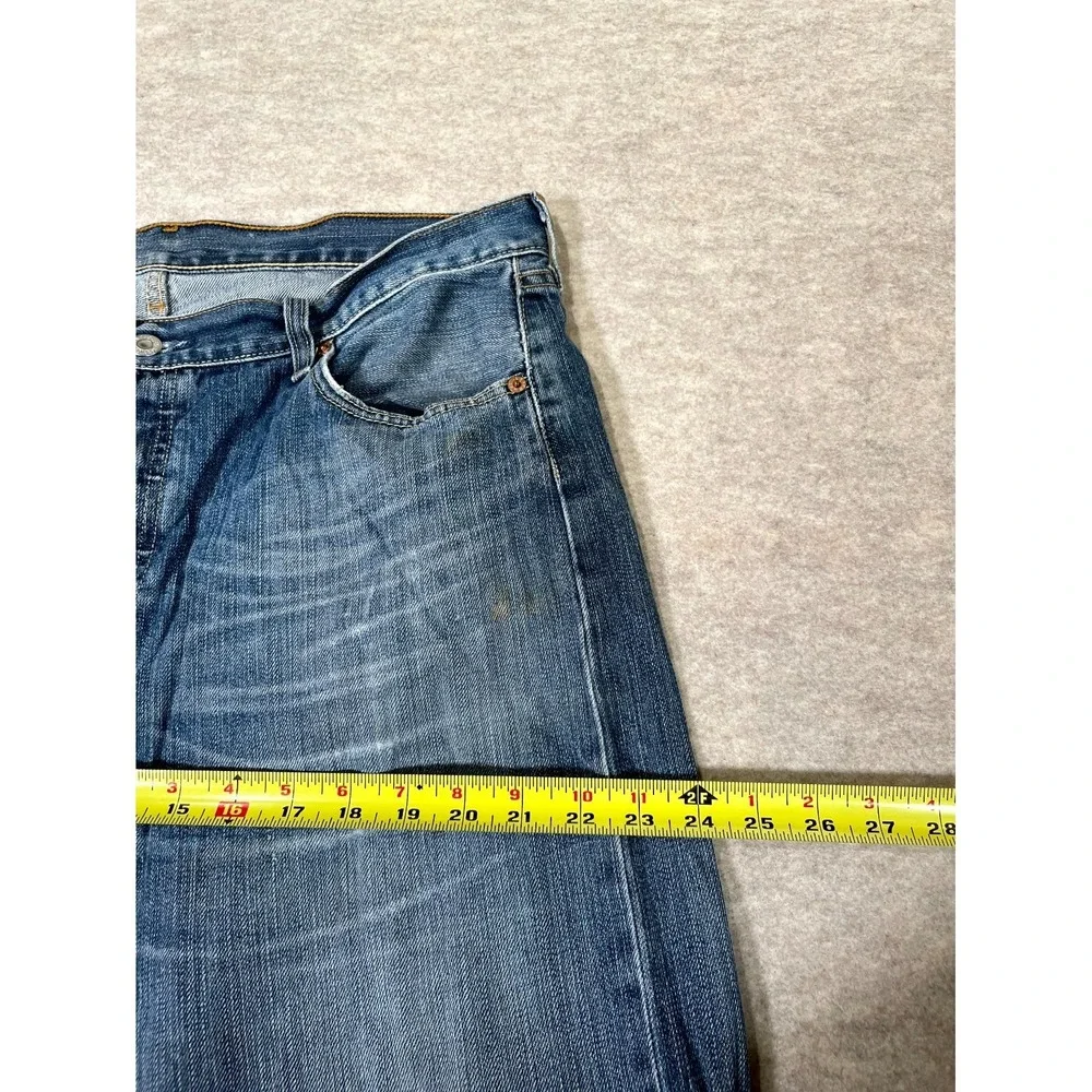 Levis 501 Original Fit‎ Jeans Mens 36x34 Blue Whisker Denim Cotton Logo Mid Rise